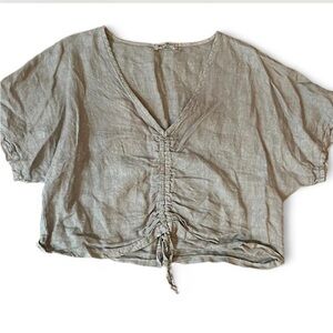 Meo Meli women’s grey100% linen cinch front crop top.
Made in Italy. 
One size